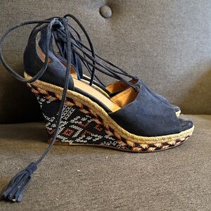 CAbi Black Espadrilles with Colorful Pattern